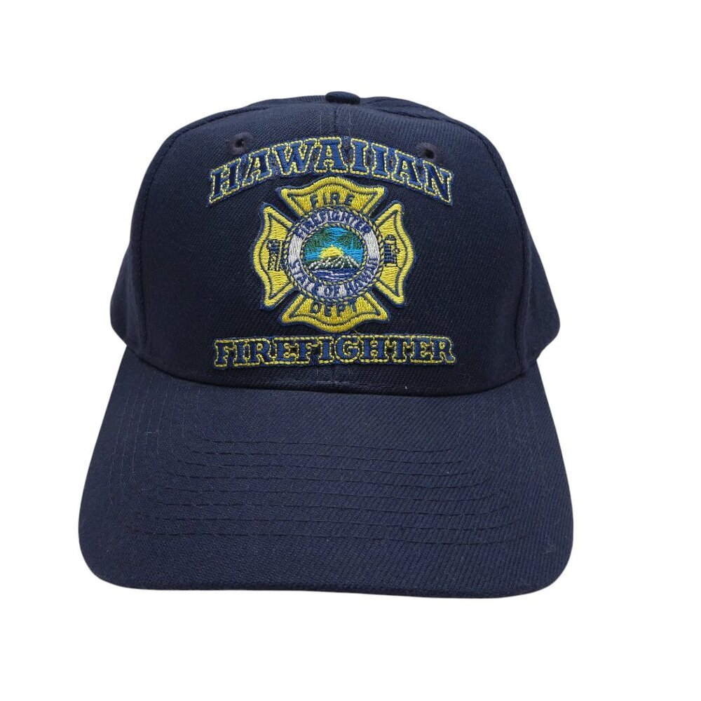Vintage Nissin Hawaiian Firefighter Blue Adjustable Snapback Hat Cap